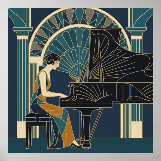 Art Deco Jazz Trio Affisch | Saxofon Trumpet Sång (Framsidan)