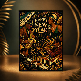 Art Deco Jazzmusik Gott Nytt År Helgkort