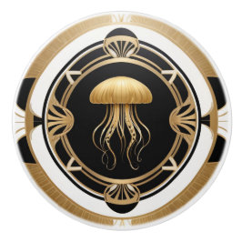 Art Deco Jellyfish Black White Guld Jelly Fish Knopp