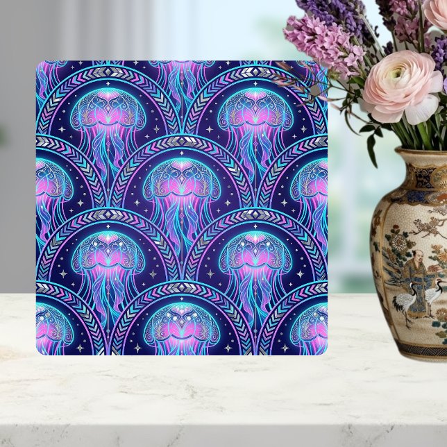 Art Deco Jellyfish Purple Pink Teal Geometric  Kakelplatta (Skapare uppladdad)