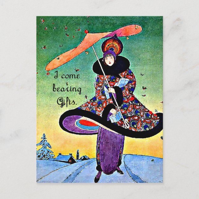 Art Deco-jul Helg Vykort (Framsida)