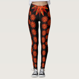 Art Deco jul röd Poinsettia på svart Leggings