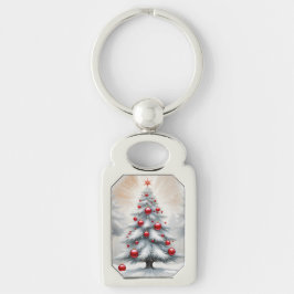 Art Deco jul röda dekorationer vinter Rektangulärt Silverfärgad Nyckelring