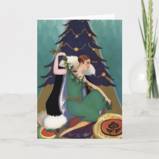 Art Deco Julafton, Pascaline i Teal, Guld och flot Helgkort