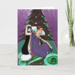 Art Deco Julafton, Pascaline in Lila, Teal and Bro Helgkort