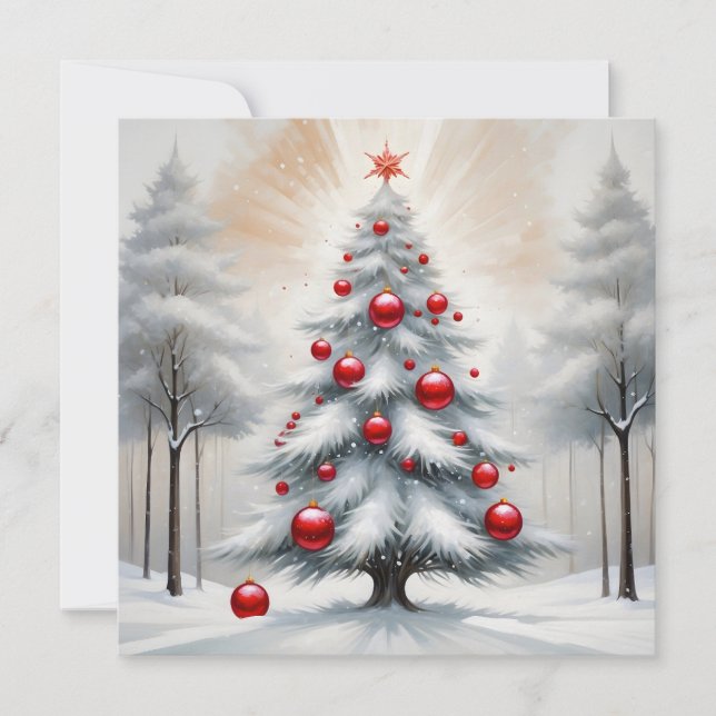 Art Deco-julens röda prydnadsföremål Vinter Julkort (Framsida)