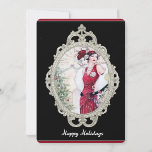 Art Deco-julklappare, kvinna i rött Inbjudningar
