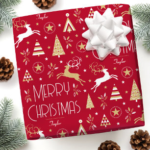 Art Deco-julrenens anpassade namn Deep Red Presentpapper