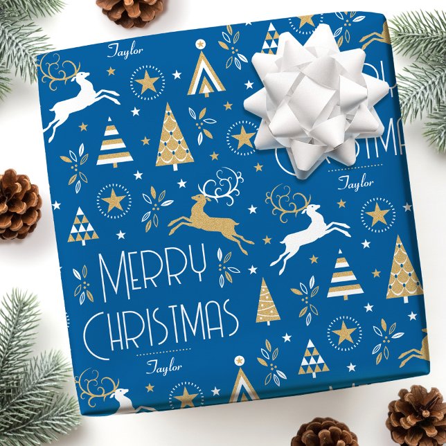 Art Deco-julrenens eget namn Blue Guld Presentpapper (Skapare uppladdad)