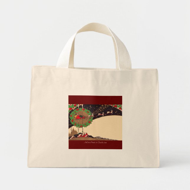 Art Deco Jultomte Tote Bag Mini Tygkasse (Framsidan)