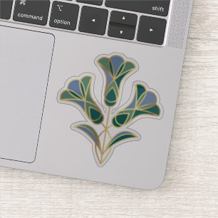 Art Deco Kakelblomma. Grön, Blå och Guld Klistermärken