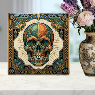 Art Deco Kalle Emeraldgrön Orange Guld Keramik T Kakelplatta