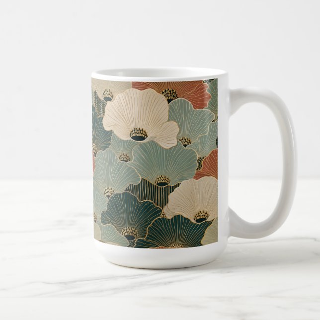 Art deco kammusslor Teal marinblå terrakotta Kaffemugg (Höger)
