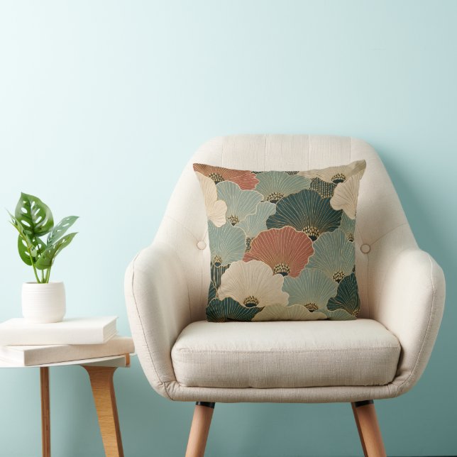 Art deco kammusslor Teal marinblå terrakotta Kudde (Stol)