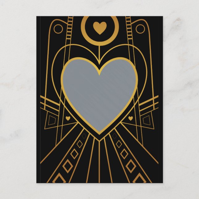 Art Deco Kärlek Heart Gräns Vykort (Framsida)