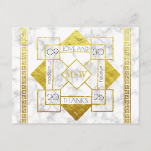 Art Deco Kärlek och tack Bröllop Marble Gold Foil Vykort