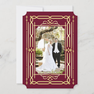 Art Deco Kärlek och tack Guld Burgundy ditt foto Kort