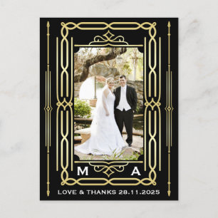 Art Deco Kärlek & tack Guld Black Photo Tack Vykort