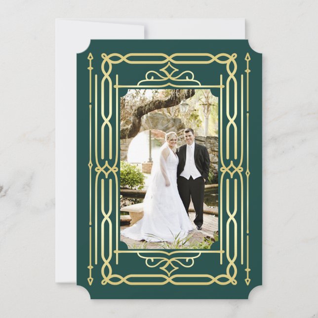Art Deco Kärlek & Tack Guld Grönt Photo Tack Kort (Framsida)
