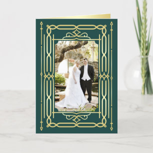 Art Deco Kärlek & Tack Guld Grönt Photo Tack Kort