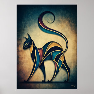 Art Deco Katt Abstrakt Geometrisk Djur Väggkonst