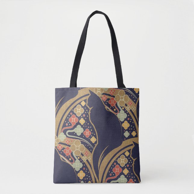 Art Deco Katt Blommönster Handväskor Tygkasse (Framsida)