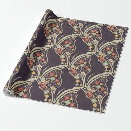 Art Deco Katt Blommönster Inpackningspapper Presentpapper