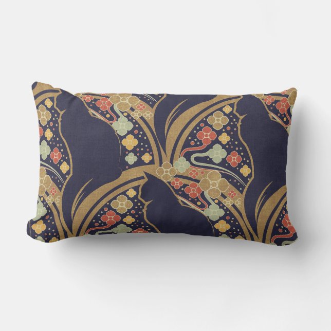 Art Deco Katt Blommönster Kastar Kuddar (Framsida)