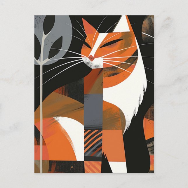 Art deco katt djärva linjer vykort (Framsida)