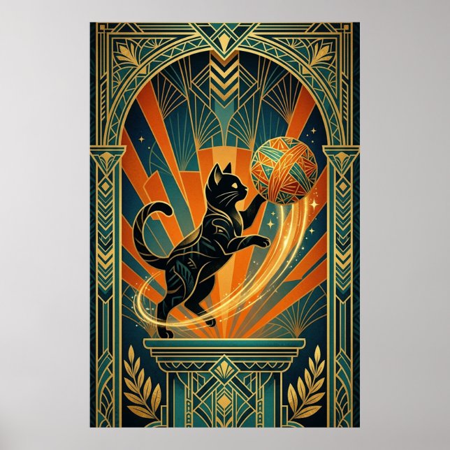 Art Deco Katt Fisk Trophy Väggkonst (Framsidan)