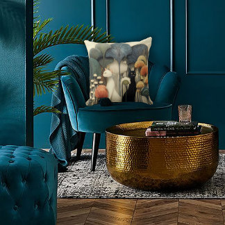 Art Deco Katter i Träd Kudde