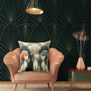 Art Deco Katter i Träd Kudde