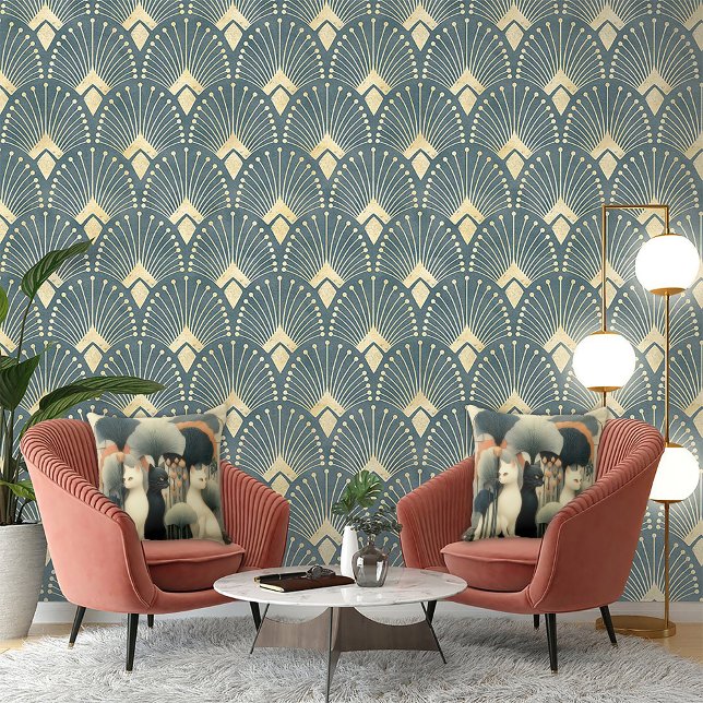 Art Deco Katter i Träd Kudde (Skapare uppladdad)