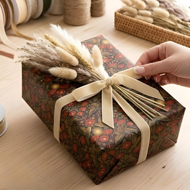 Art Deco Kestrels & Poppies | Bold Decorative Art Presentpapper (Styled Gift)