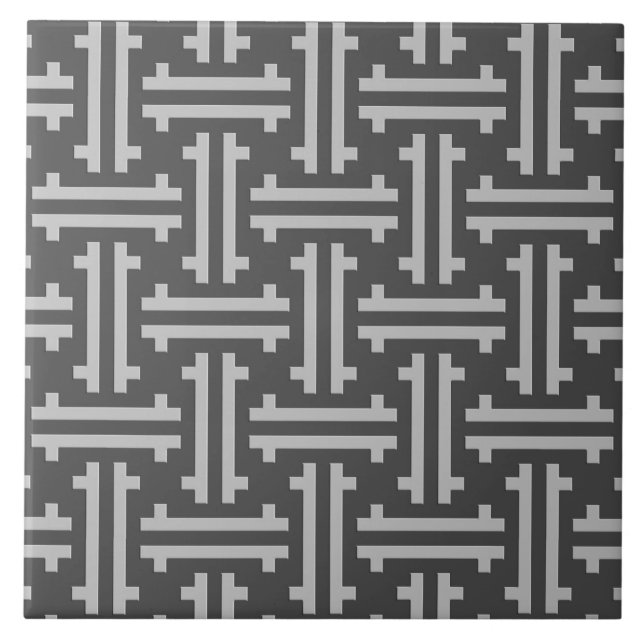 Art Deco kinesisk grepp, silver och grafitgrå Kakelplatta (Framsidan)