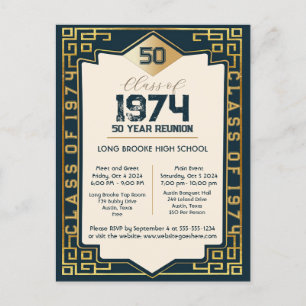 Art Deco Klass 1974 50 Års Gymnasieåterträff Vykort