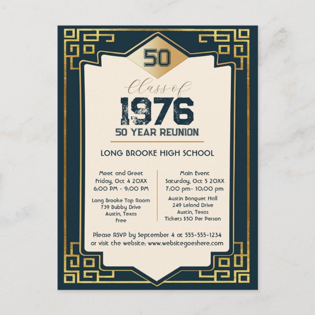 Art Deco Klass 1976 50-års gymnasiefest Vykort (Framsida)