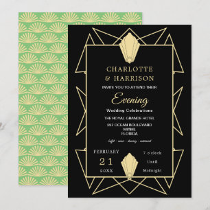 Art Deco Klassisk Grön Guld AftonHochzeit Inbjudningar