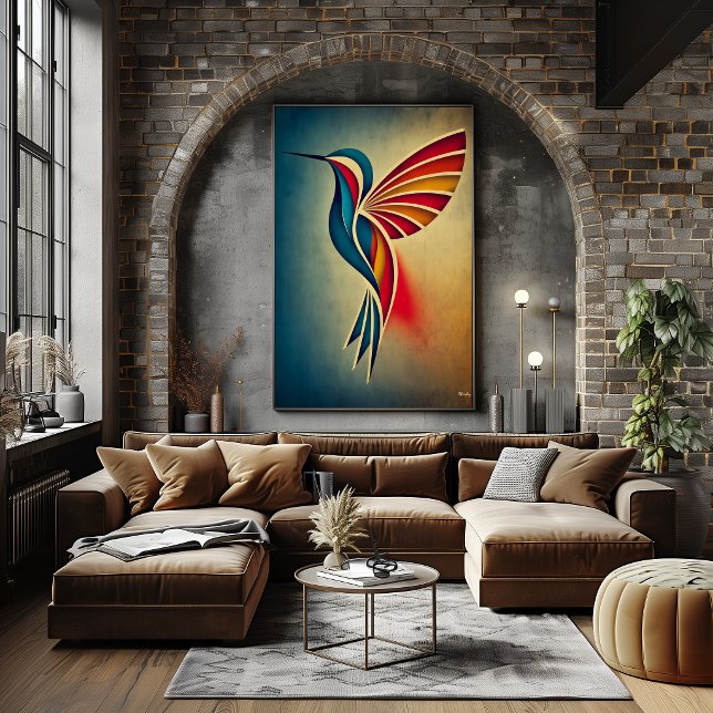 Art Deco Kolibri Abstrakt Geometrisk Fågelvägg  Poster (Skapare uppladdad)