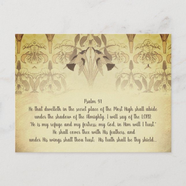 Art Deco Kolibri Han är min tillflykt Psalm 91 Vykort (Framsida)