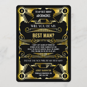 Art Deco kommer du att bli min bästa man Guld & Bl Inbjudningar