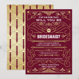 Art Deco, kommer du att bli min Bridesmaid Guld Bu Inbjudningar