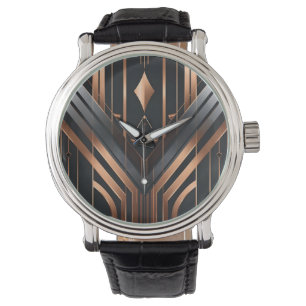 Art Deco Koppar & Silver Geometrisk Design Armbandsur