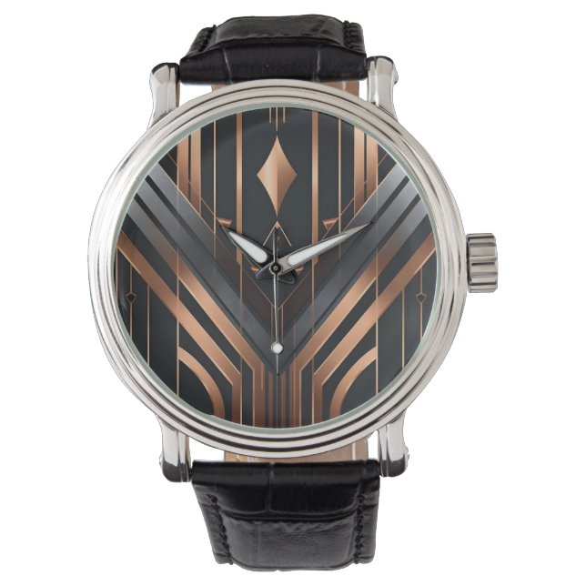 Art Deco Koppar & Silver Geometrisk Design Armbandsur (Framsida)