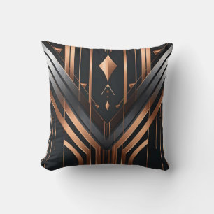 Art Deco Koppar & Silver Geometrisk Design Kudde