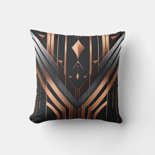 Art Deco Koppar & Silver Geometrisk Design Kudde (Framsida)