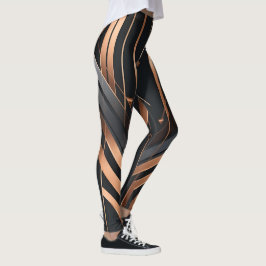 Art Deco Koppar & Silver Geometrisk Design Leggings