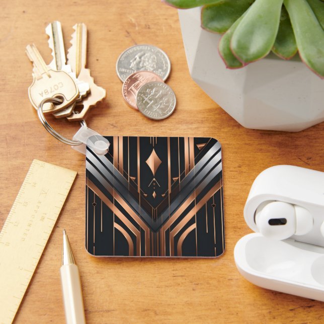 Art Deco Koppar & Silver Geometrisk Design Nyckelring (Skrivbord)