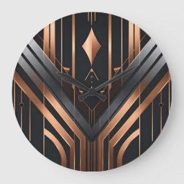 Art Deco Koppar & Silver Geometrisk Design Stor Klocka