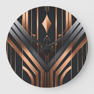 Art Deco Koppar & Silver Geometrisk Design Stor Klocka